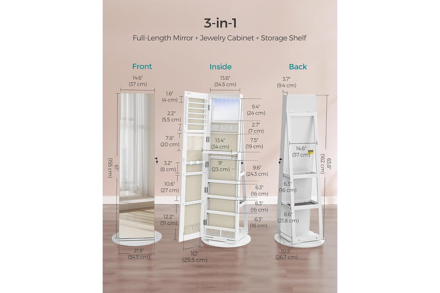 Songmics Jewelry Cabinet | Freestanding Organizer | Mdf & Velvet | Tall-4
