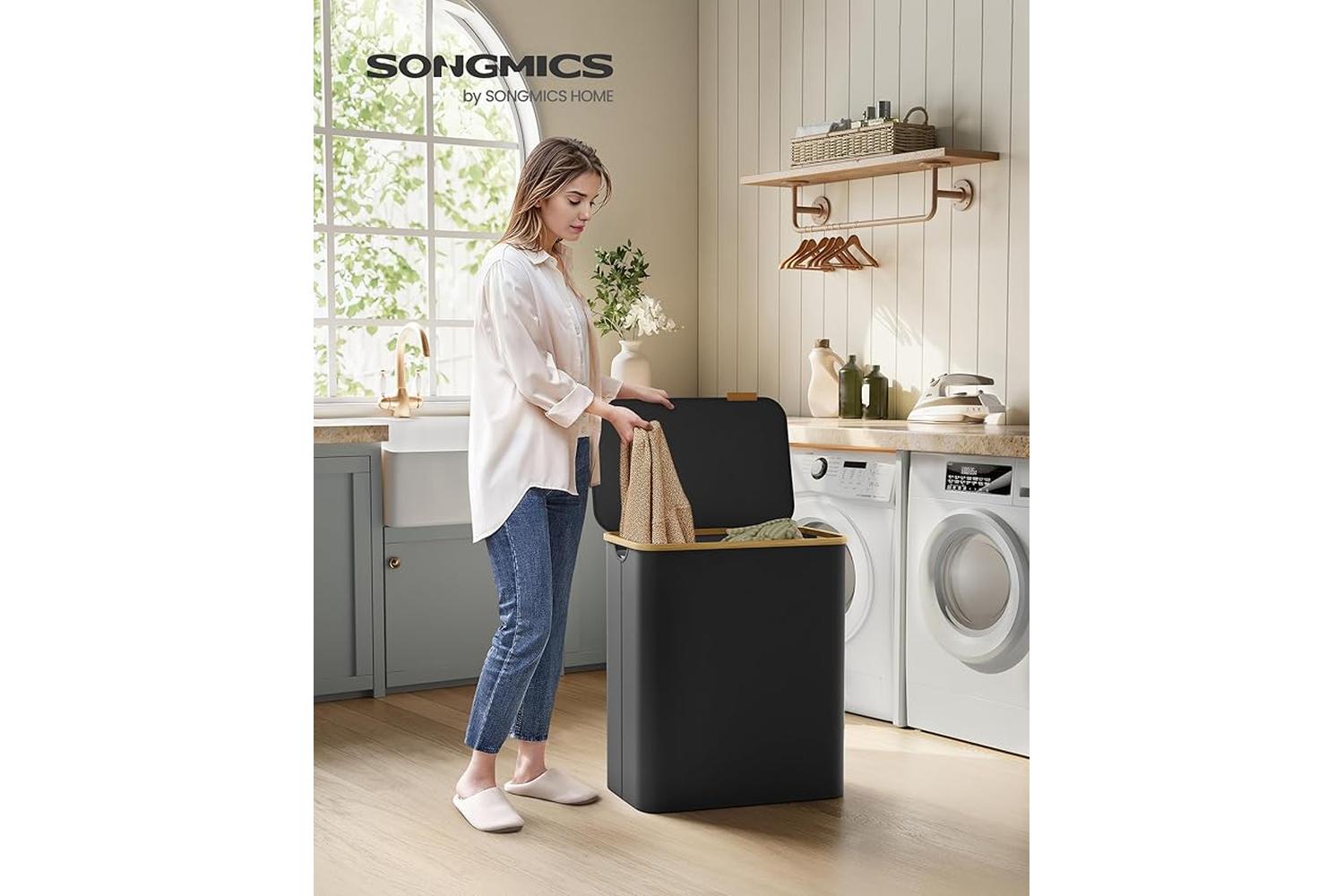 Laundry Hamper | Laundry Basket | Oxford Fabric & Bamboo | 60 X 38.5 X 70.5 Cm-2