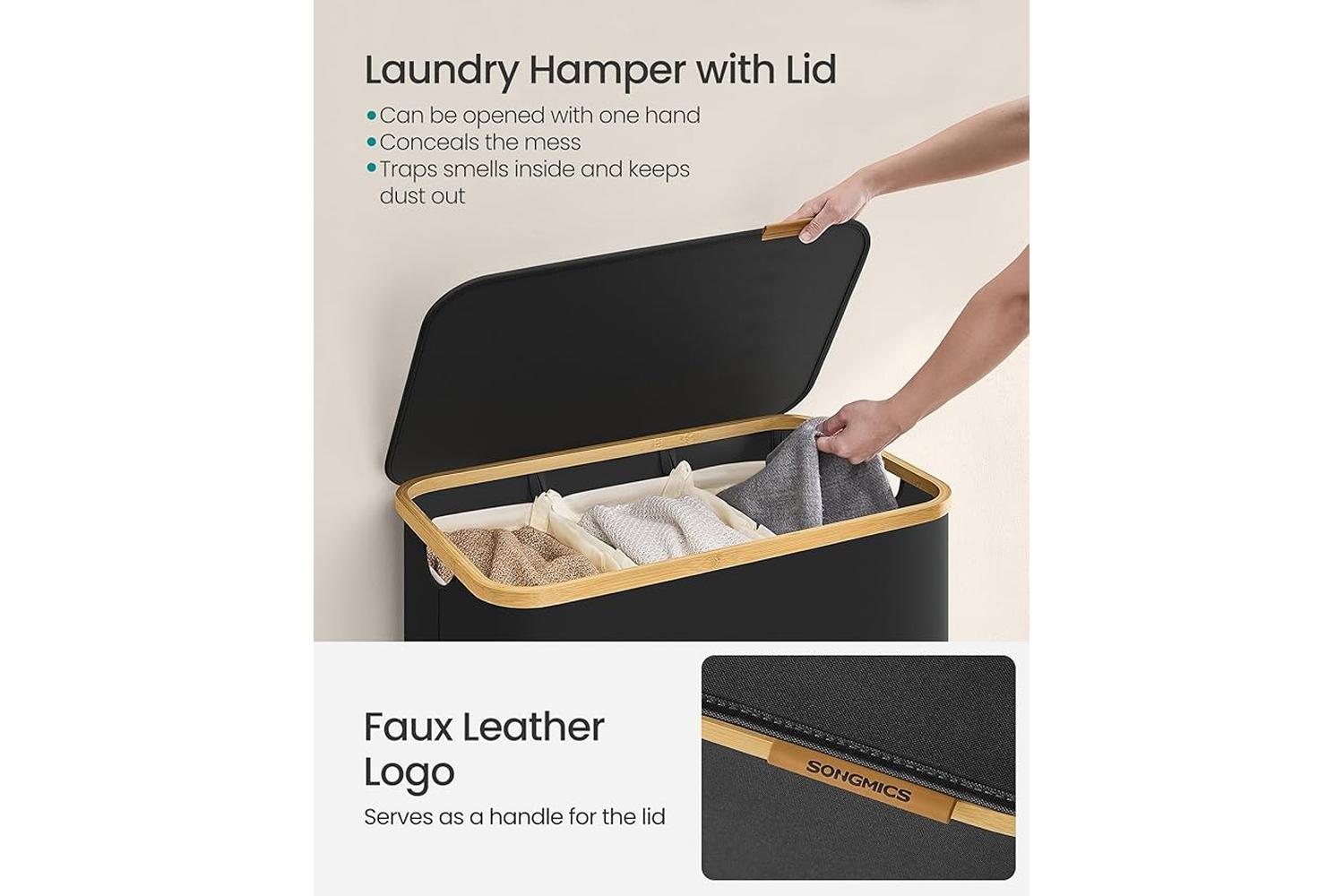 Laundry Hamper | Laundry Basket | Oxford Fabric & Bamboo | 60 X 38.5 X 70.5 Cm-4