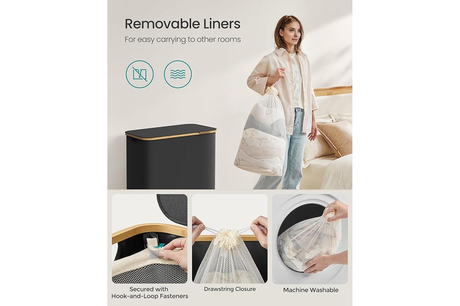Laundry Hamper | Laundry Basket | Oxford Fabric & Bamboo | 60 X 38.5 X 70.5 Cm-5