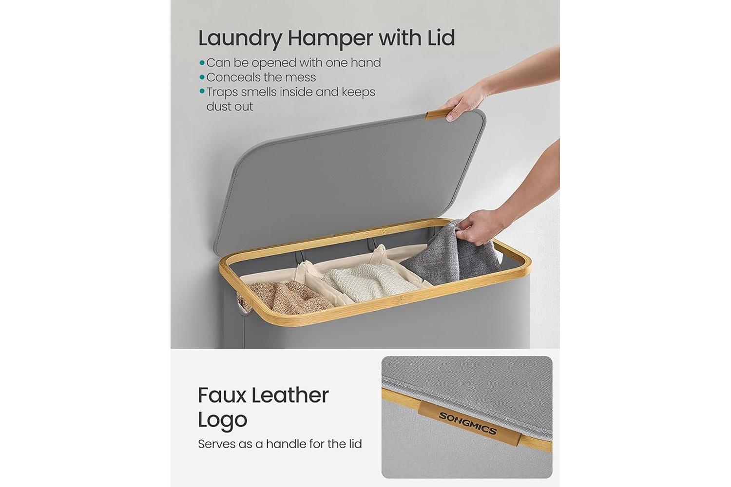 Laundry Hamper | Laundry Basket | Oxford Fabric & Bamboo | 60 X 38.5 X 70.5 Cm-3