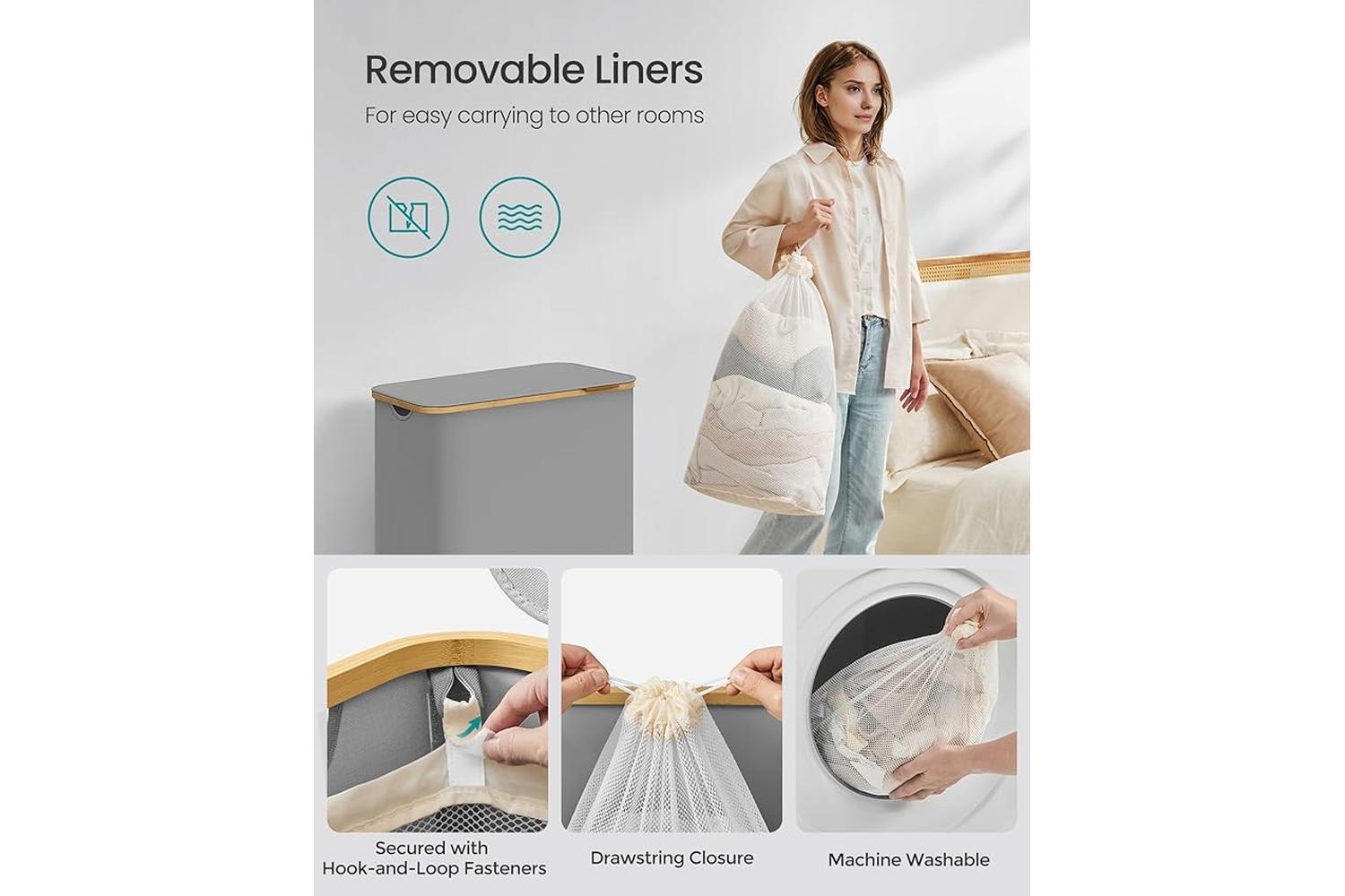 Laundry Hamper | Laundry Basket | Oxford Fabric & Bamboo | 60 X 38.5 X 70.5 Cm-4