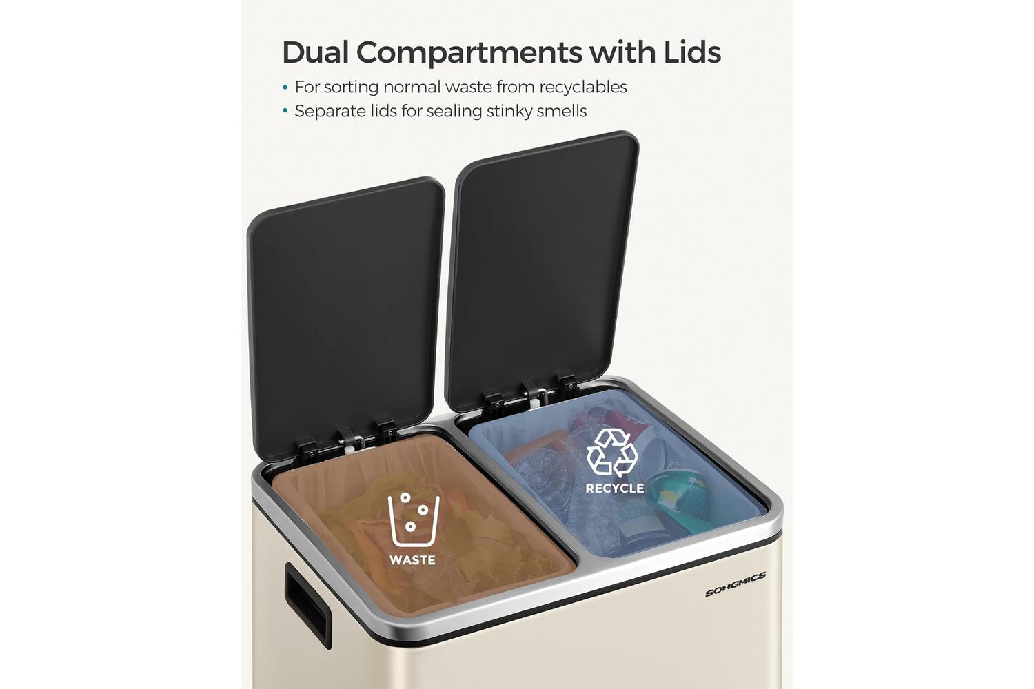 Songmics Trash Can | Rubbish Bin | Stainless Steel | 30l-3