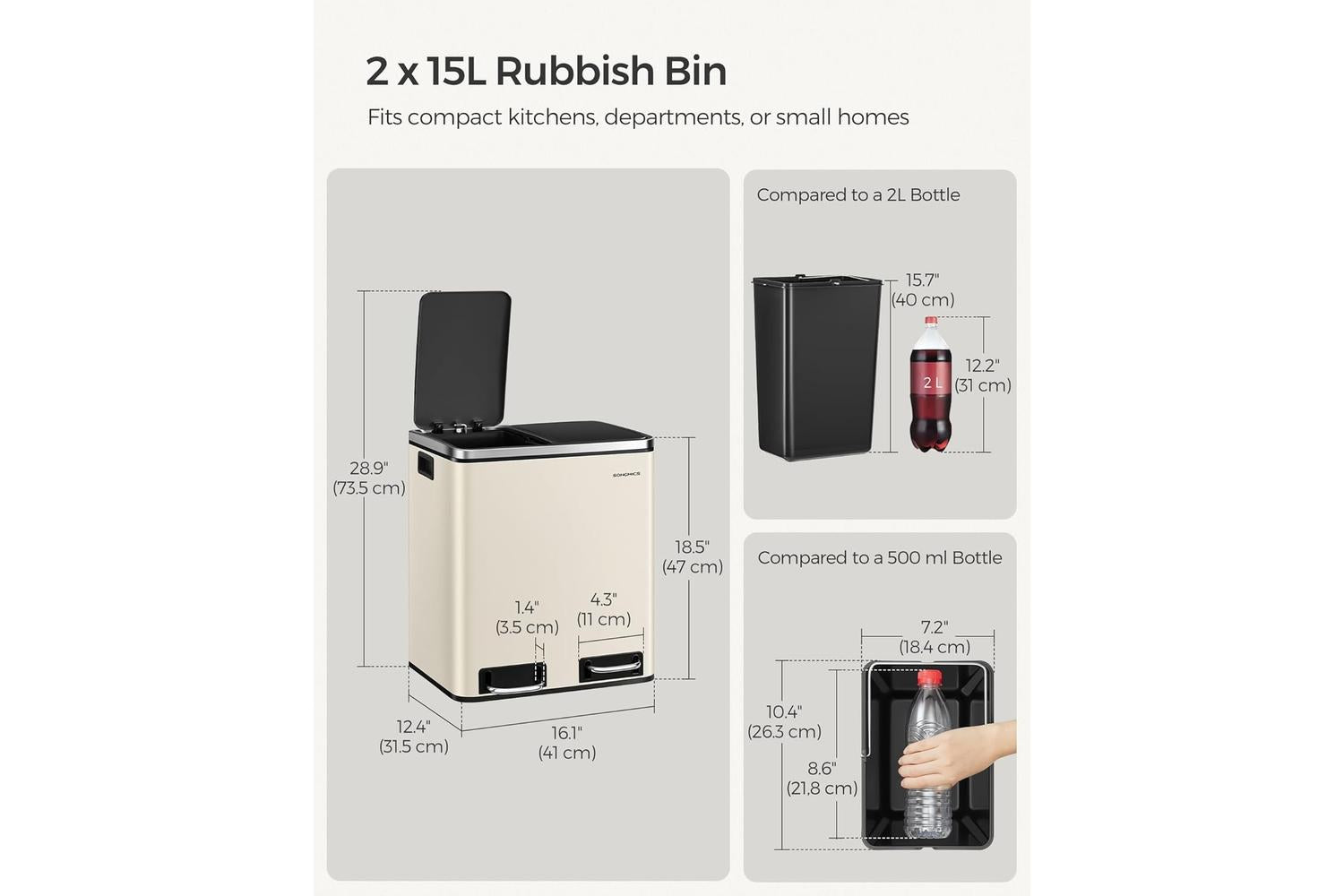 Songmics Trash Can | Rubbish Bin | Stainless Steel | 30l-5