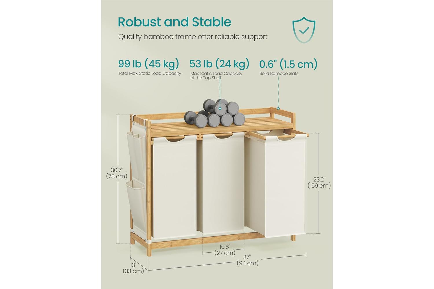 Laundry Basket | Laundry Storage | Bamboo & Oxford Fabric | Large-2