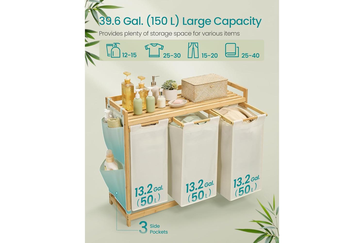 Laundry Basket | Laundry Storage | Bamboo & Oxford Fabric | Large-4