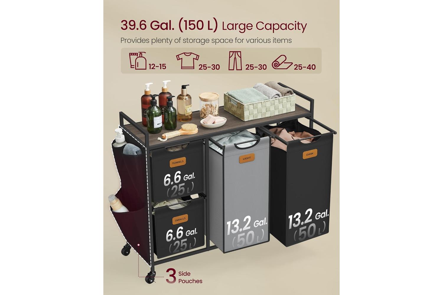 Luandry Basket | Laundry Hamper | Particleboard & Steel | 98.6 X 33 X 80.5 Cm-3
