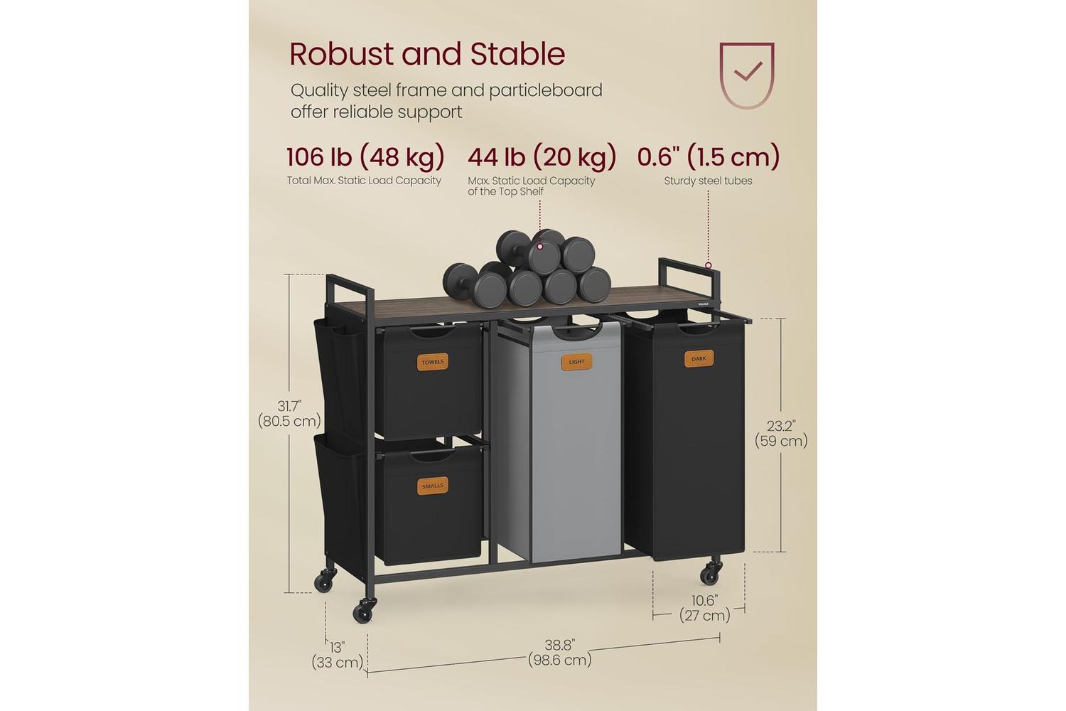 Luandry Basket | Laundry Hamper | Particleboard & Steel | 98.6 X 33 X 80.5 Cm-5