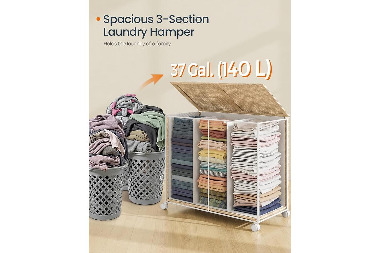 Laundry Hamper | Laundry Basket | Steel & Polyester-cotton Fabric | 66.5 X 37.5 X 65 Cm-4