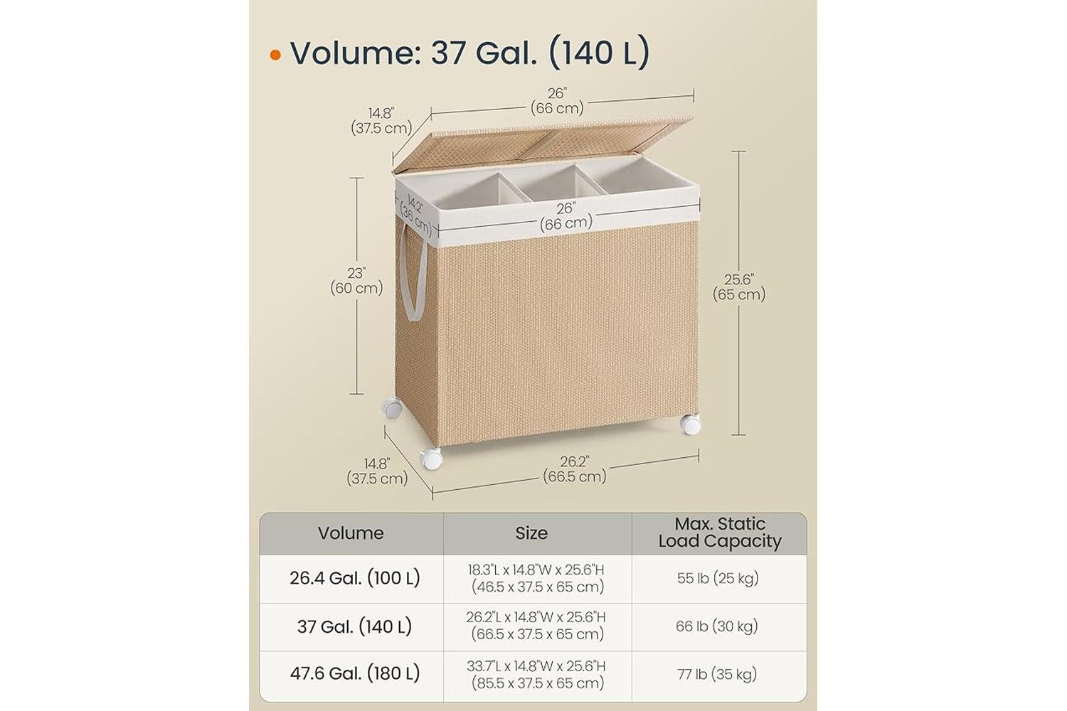 Laundry Hamper | Laundry Basket | Steel & Polyester-cotton Fabric | 66.5 X 37.5 X 65 Cm-6