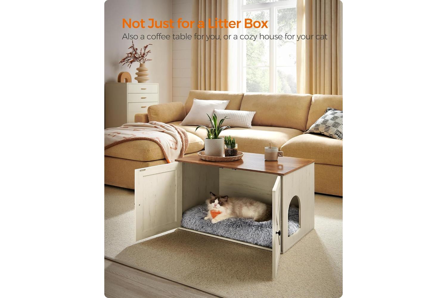 Feandrea Cat Litter Box Enclosure | Particleboard Mdf | 80 X 53 X 50 Cm-2
