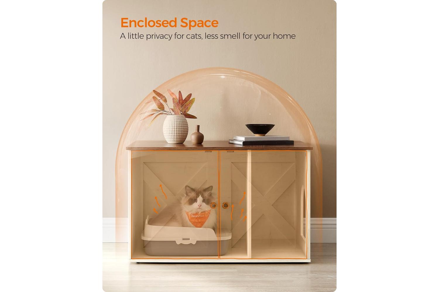 Feandrea Cat Litter Box Enclosure | Particleboard Mdf | 80 X 53 X 50 Cm-3