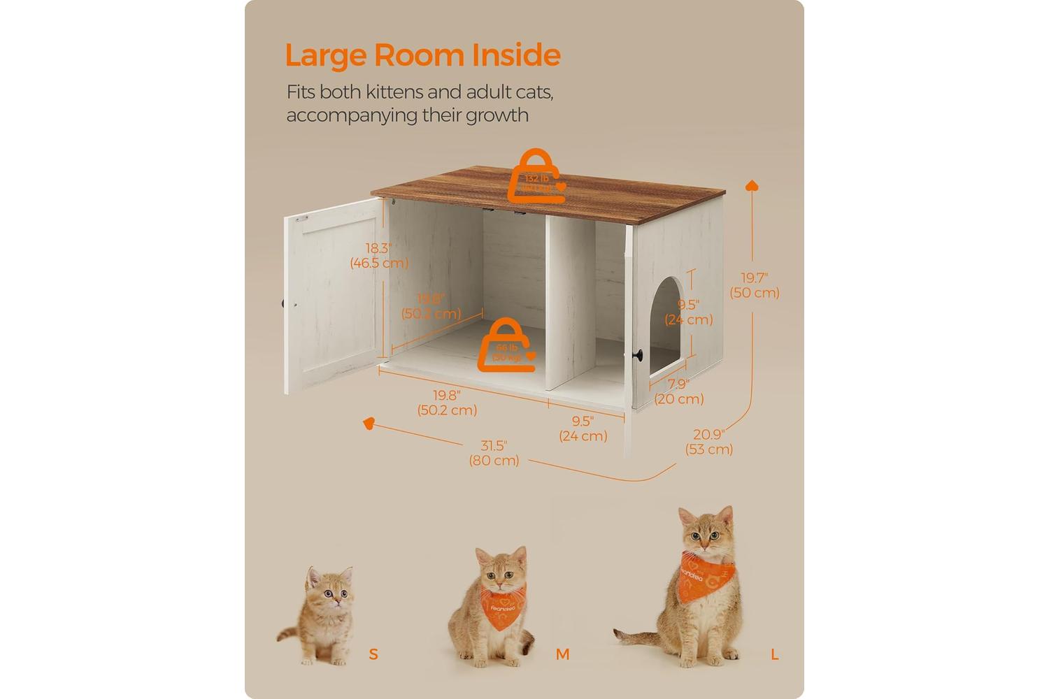 Feandrea Cat Litter Box Enclosure | Particleboard Mdf | 80 X 53 X 50 Cm-5