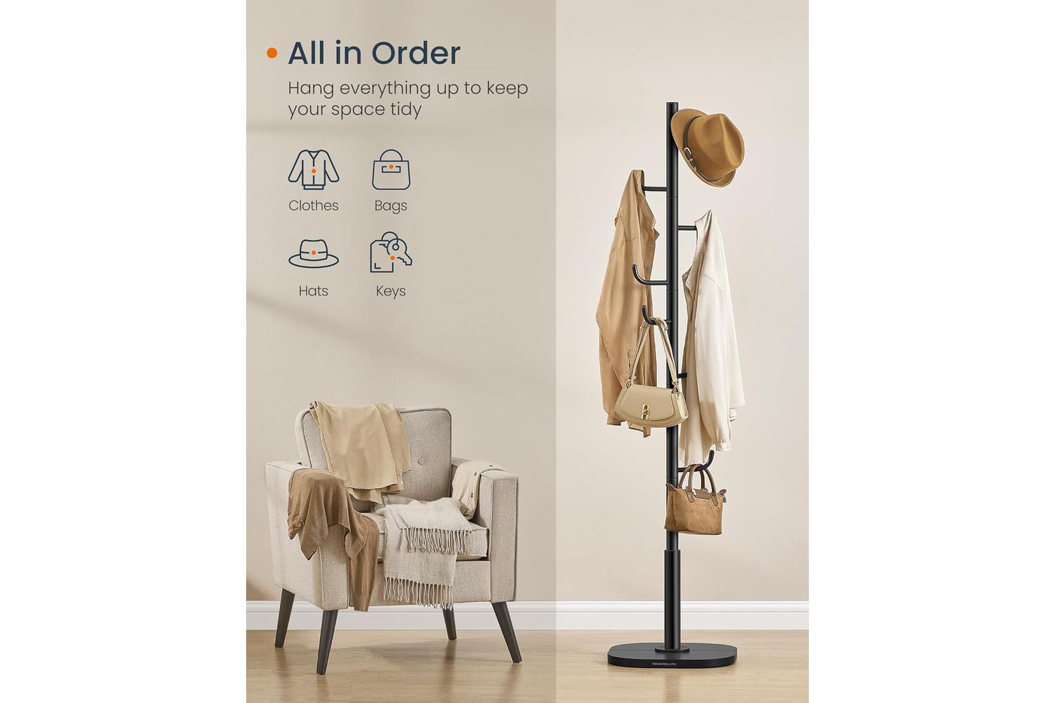 Coat Rack | Coat Stand | Steel And Mdf | 175.3 Cm-2