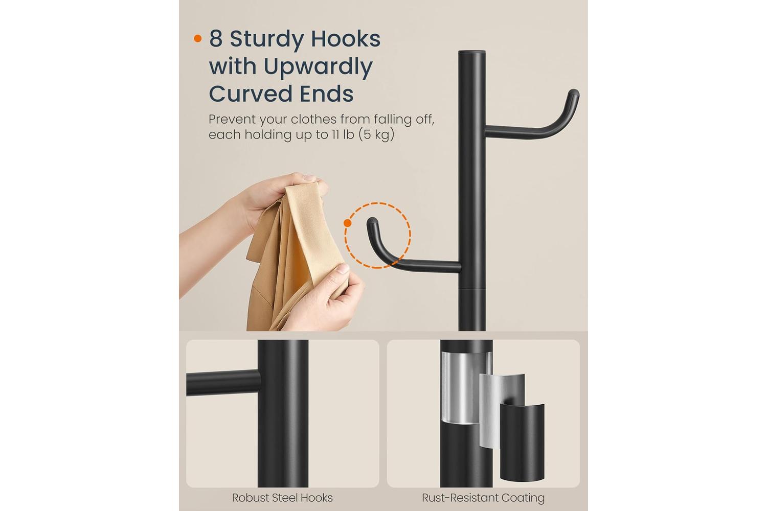 Coat Rack | Coat Stand | Steel And Mdf | 175.3 Cm-3