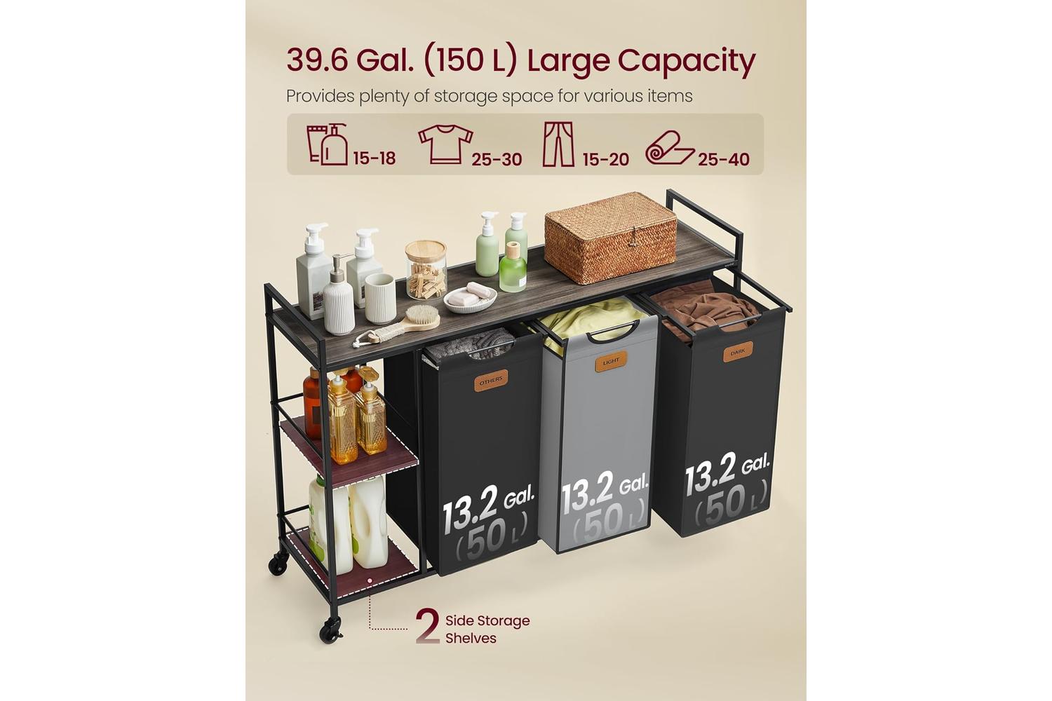 Laundry Basket | Laundry Hamper | Particleboard, Steel, Oxford Fabric | 117 X 33 X 80.5 Cm-2