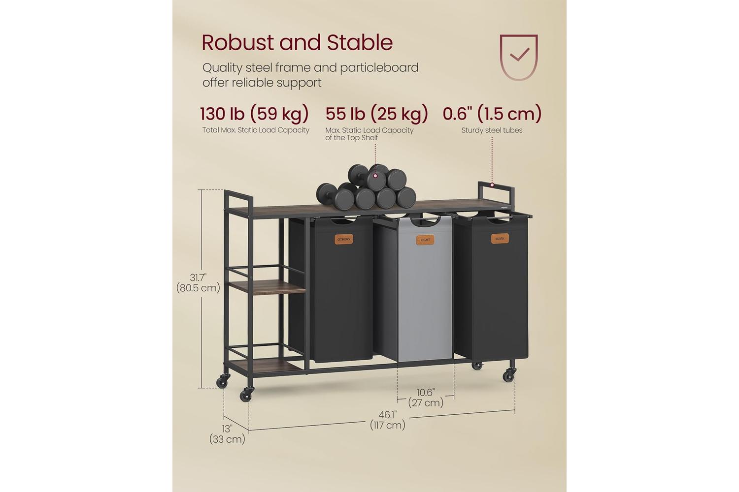 Laundry Basket | Laundry Hamper | Particleboard, Steel, Oxford Fabric | 117 X 33 X 80.5 Cm-5