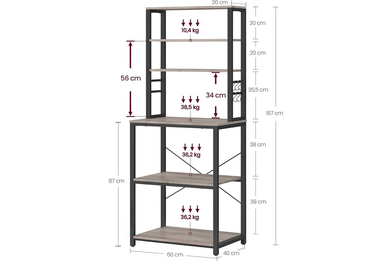 Kitchen Shelf | Kitchen Storage Unit | Wood Chipboard And Steel | 40 X 60 X 167 Cm-4