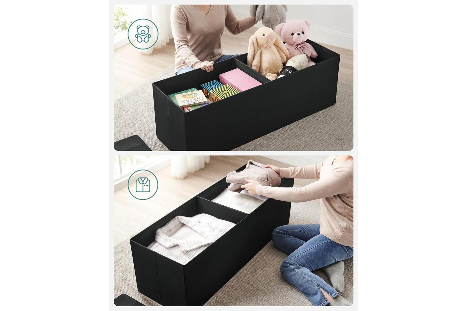 Storage Ottoman | Storage Chest | Faux Linen | 110 X 38 X 38 Cm-3