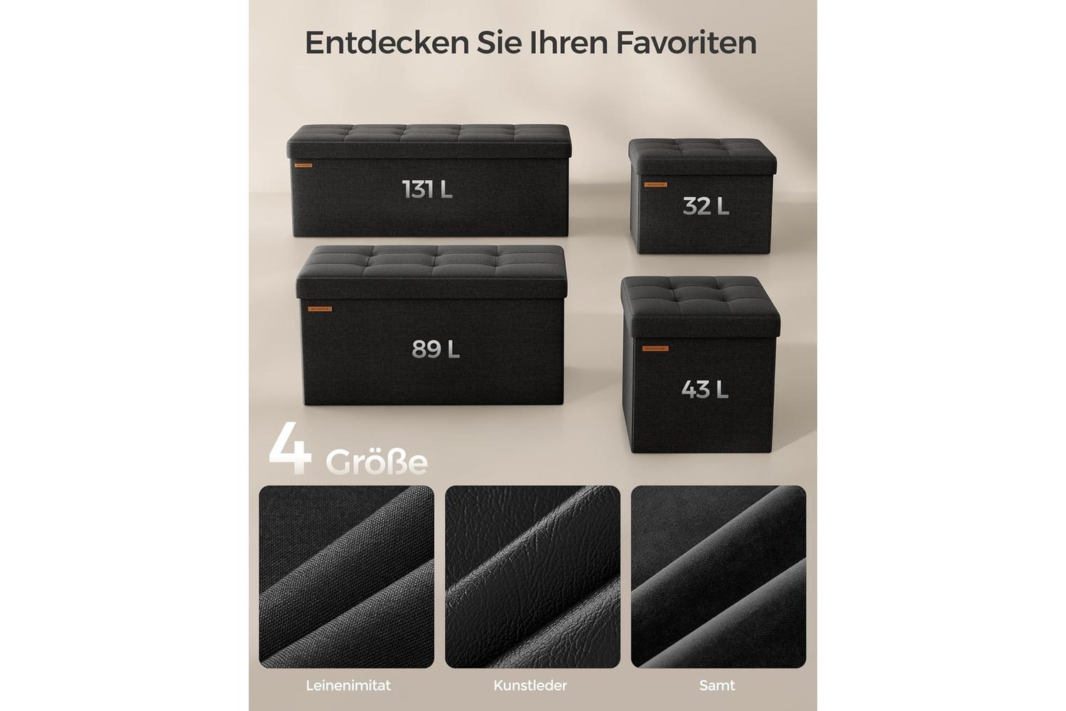 Storage Ottoman | Storage Chest | Faux Linen | 110 X 38 X 38 Cm-5