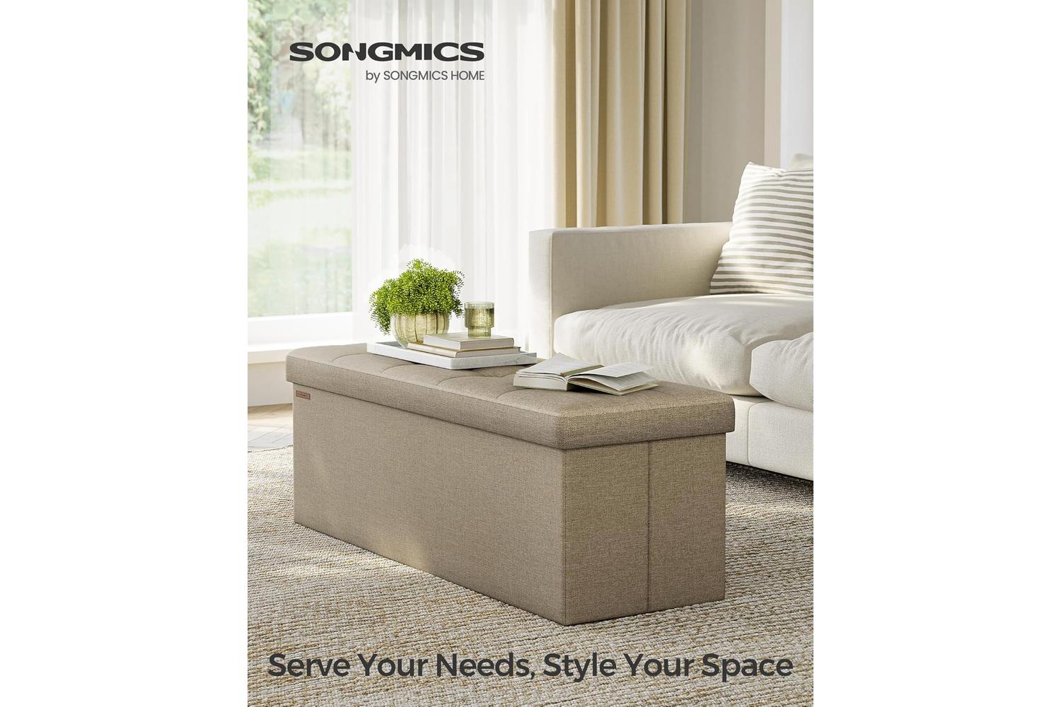 Storage Ottoman | Storage Bench | Linen-look Fabric | 110cm-3
