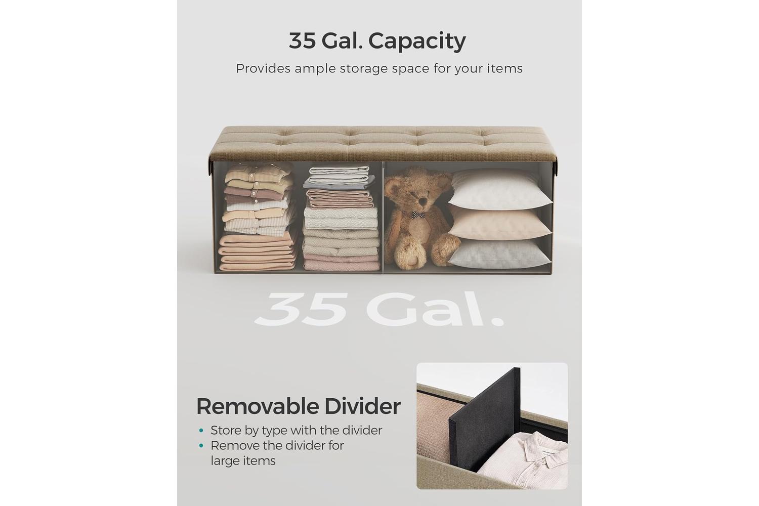 Storage Ottoman | Storage Bench | Linen-look Fabric | 110cm-5