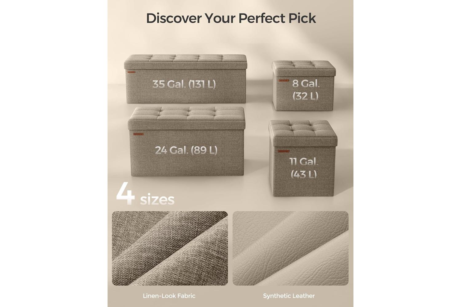 Storage Ottoman | Storage Bench | Linen-look Fabric | 110cm-6