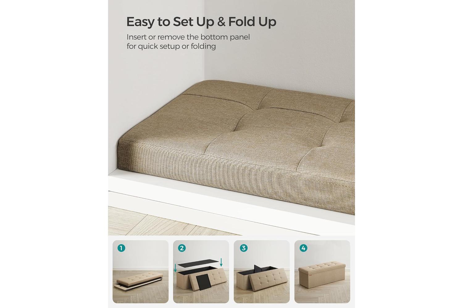 Storage Ottoman | Storage Bench | Linen-look Fabric | 110cm-7
