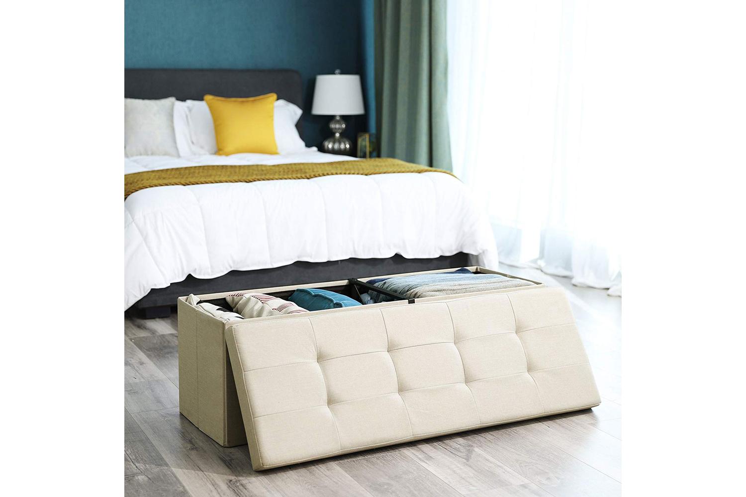 Storage Ottoman | Storage Bench | Imitation Linen Fabric | 110 X 38 X 38 Cm-2