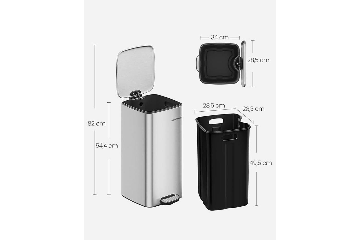 Songmics Trash Can | Rubbish Bin | 34 X 28.5 X 54.4 Cm-4