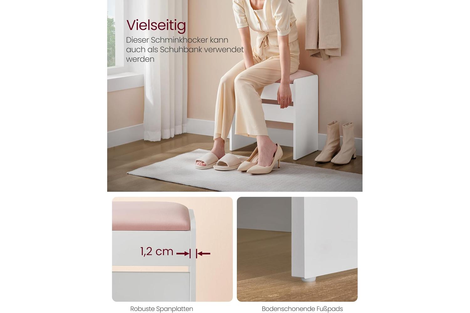 Vanity Bench | Vanity Stool | Velvet | 28.6 X 45 X 45 Cm-3