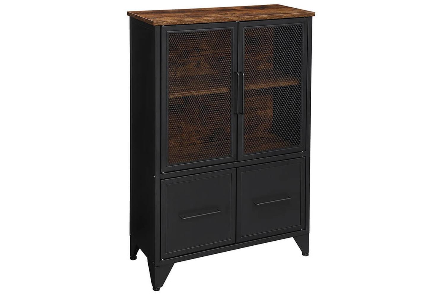 Vasagle Storage Cabinet | Particleboard And Steel | Rustic Brown And Black | 75 X 33 X 100 Cm