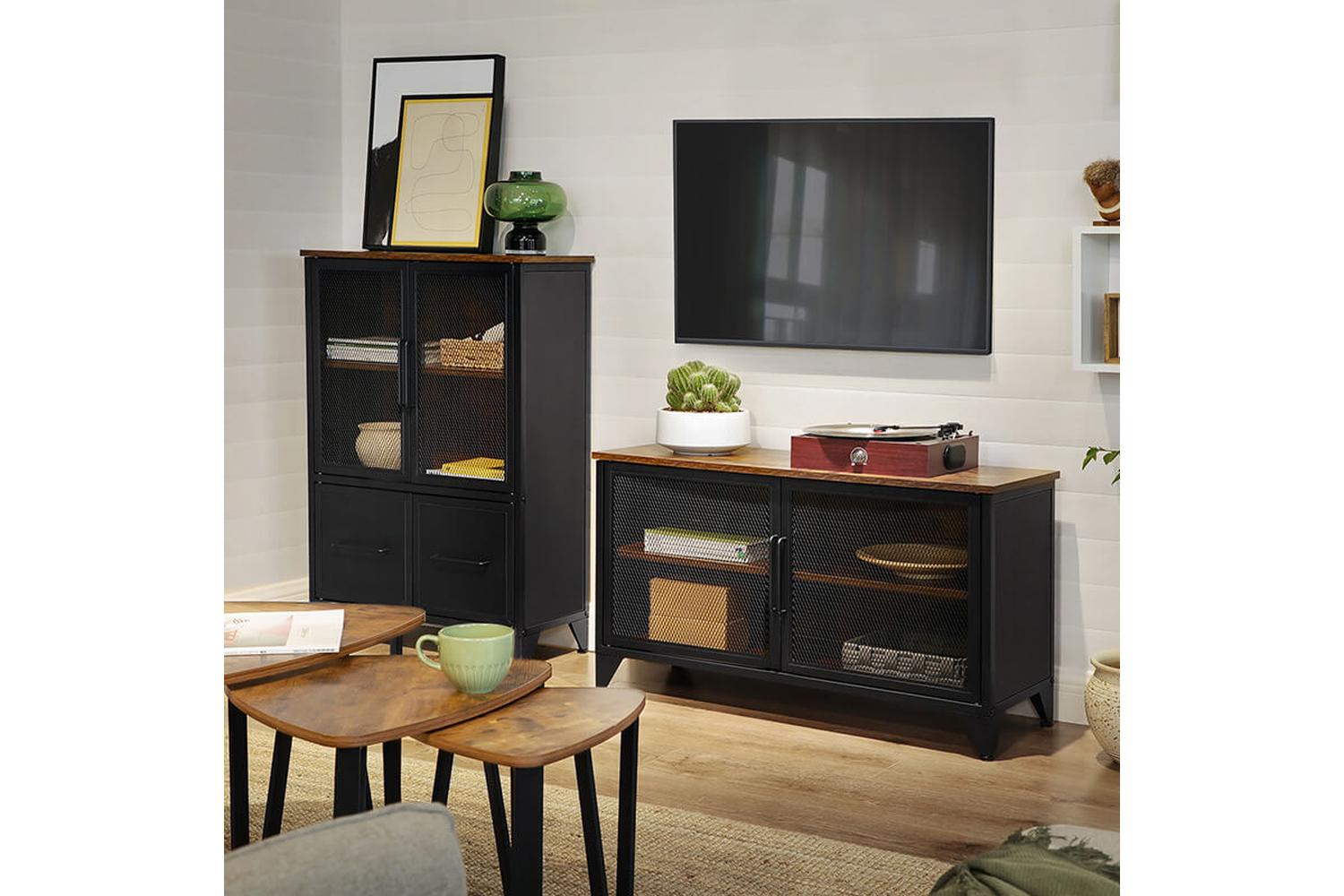 Vasagle Storage Cabinet | Particleboard And Steel | Rustic Brown And Black | 75 X 33 X 100 Cm-2