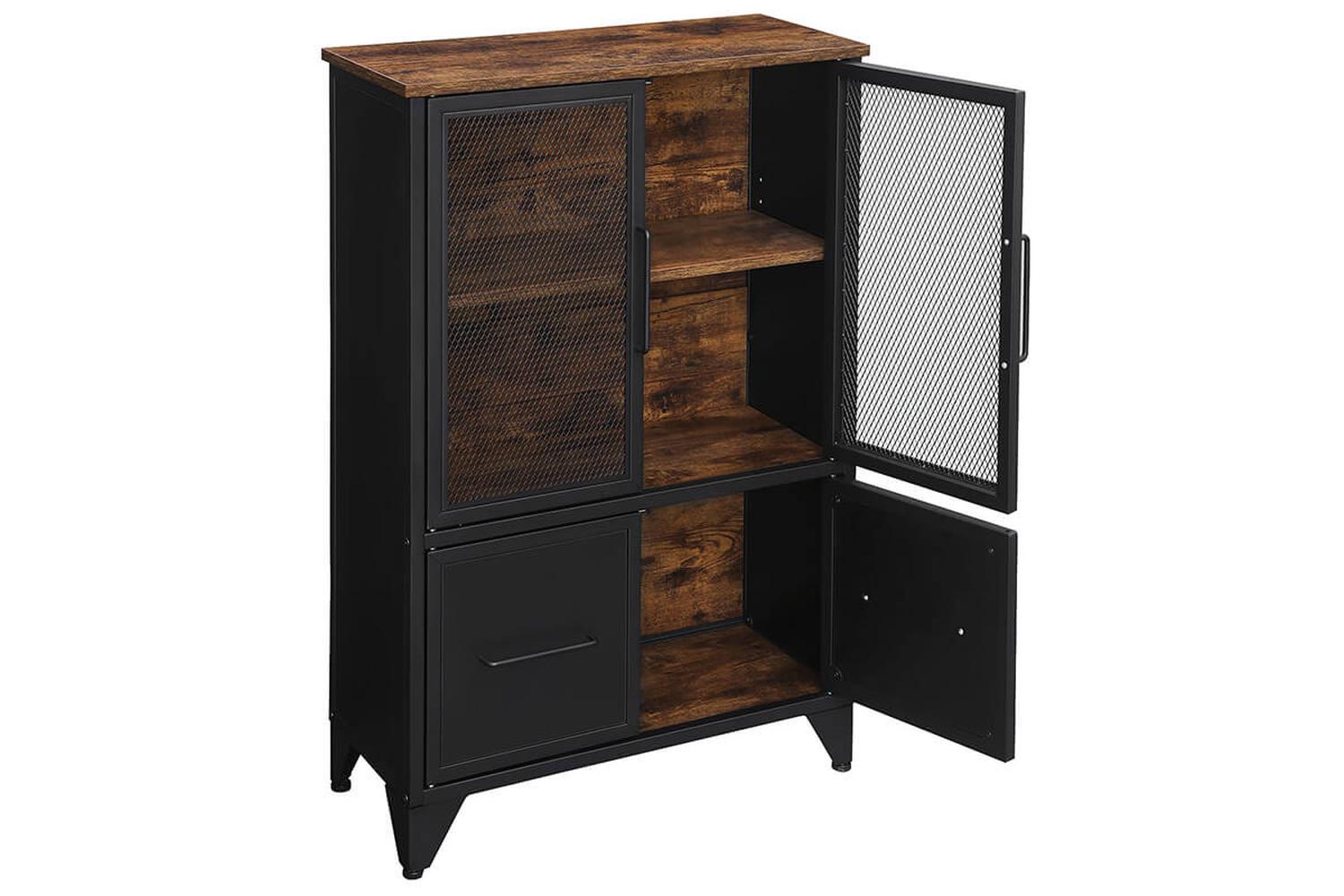 Vasagle Storage Cabinet | Particleboard And Steel | Rustic Brown And Black | 75 X 33 X 100 Cm-3