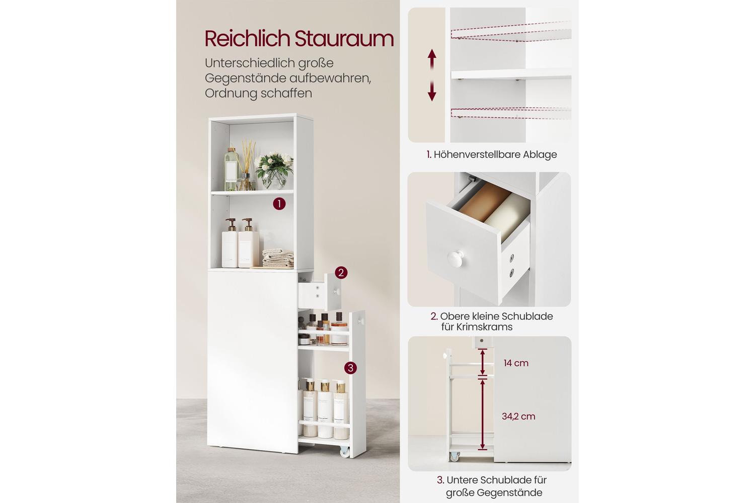Bathroom Cabinet | Tall Storage Unit | Particleboard | 134.4 Cm-2