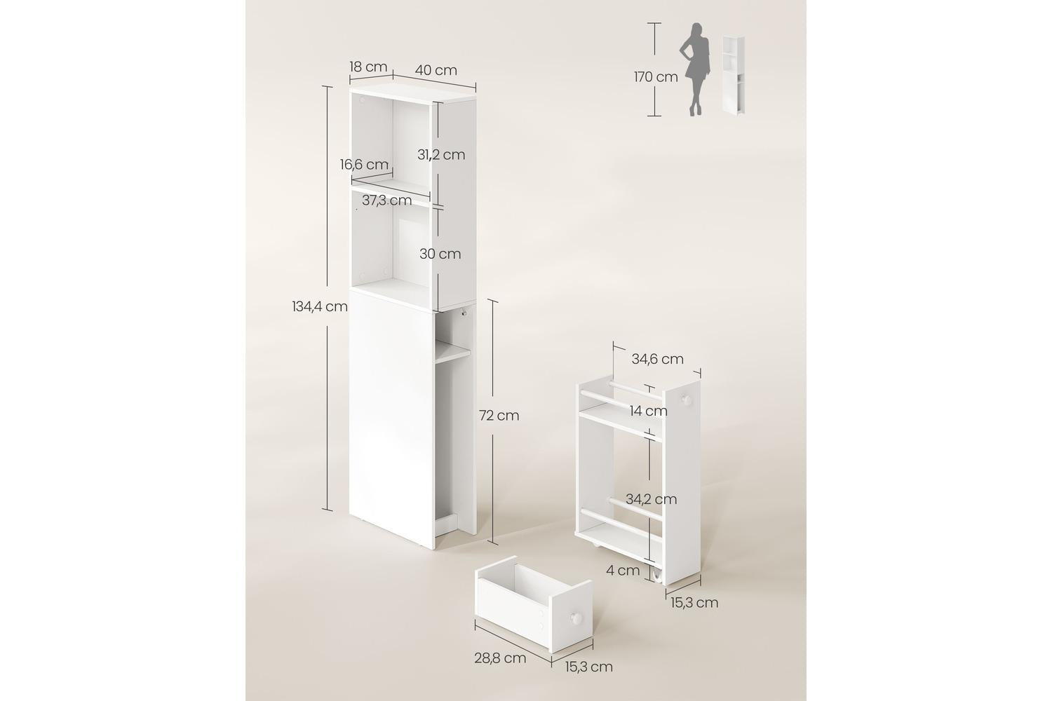 Bathroom Cabinet | Tall Storage Unit | Particleboard | 134.4 Cm-5