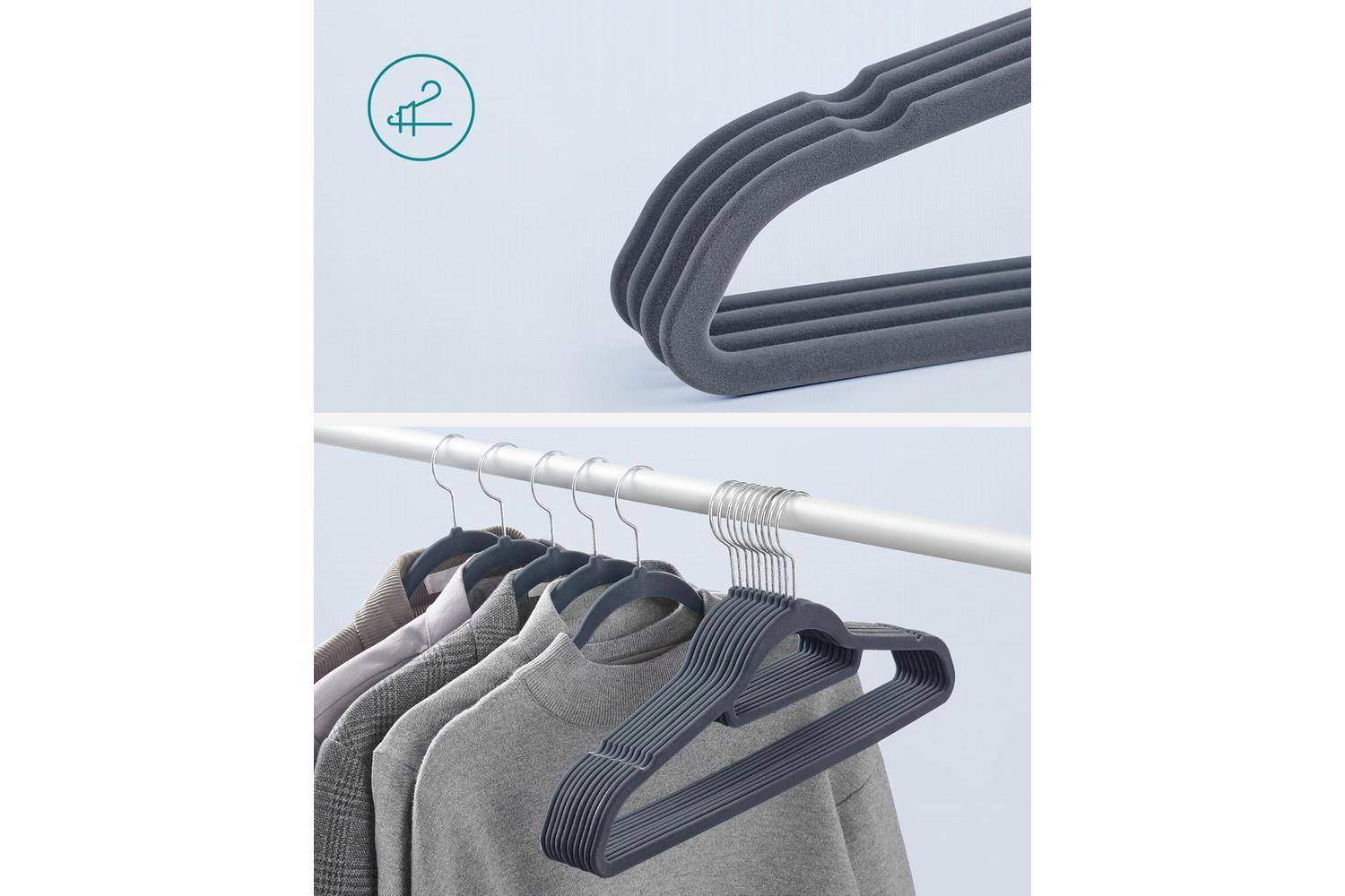 Velvet Hanger | Clothes Hanger | Velvet | Light Grey | 45 X 0.6 X 23.5 Cm-2