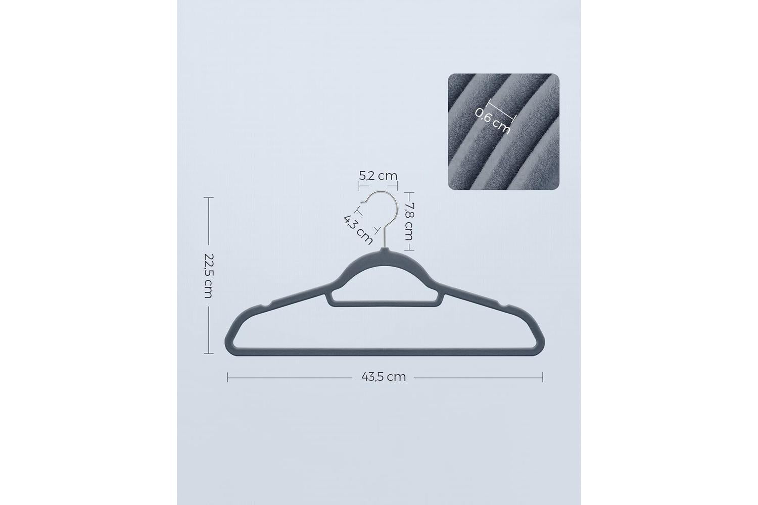 Velvet Hanger | Clothes Hanger | Velvet | Light Grey | 45 X 0.6 X 23.5 Cm-4