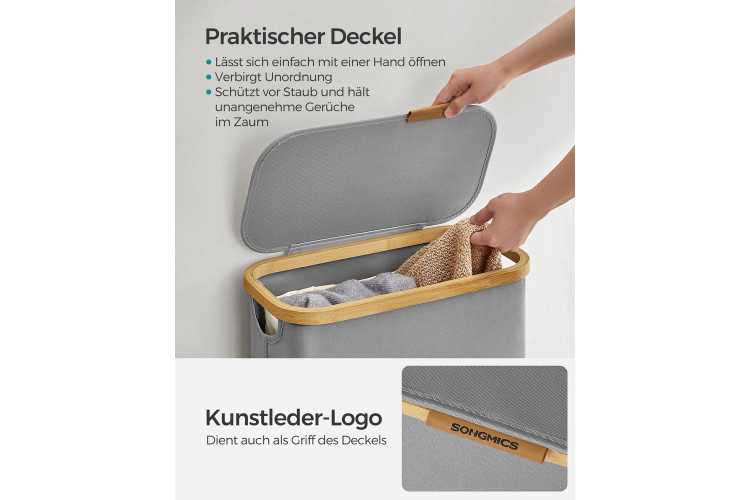 Laundry Hamper | Laundry Basket | Oxford Fabric & Bamboo | 42 X 22.5 X 70.5 Cm-3