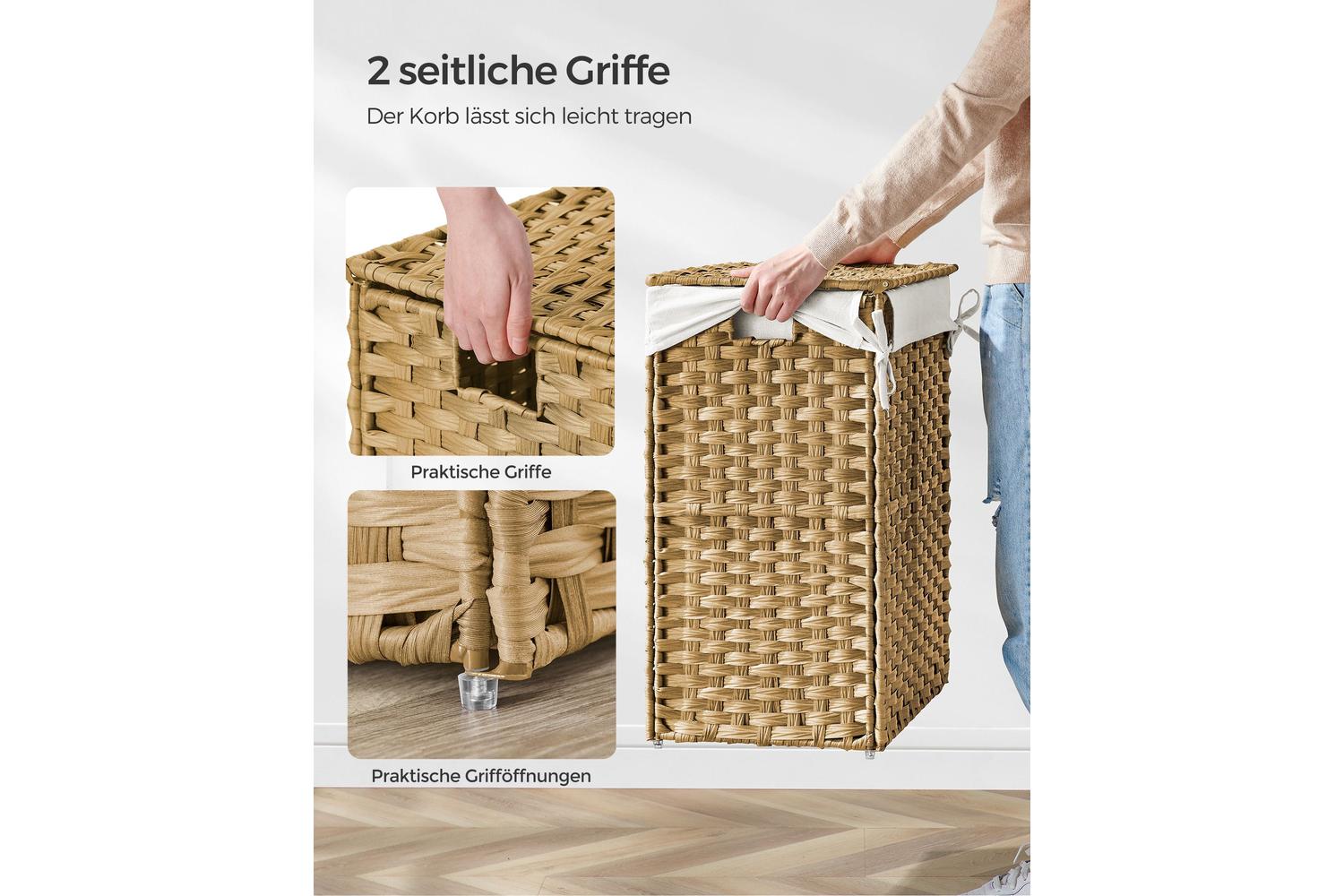 Laundry Hamper | Laundry Basket | Pp Plastic Rattan | 46 X 33 X 60 Cm-3