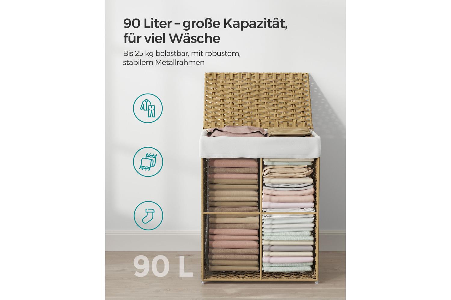 Laundry Hamper | Laundry Basket | Pp Plastic Rattan | 46 X 33 X 60 Cm-4