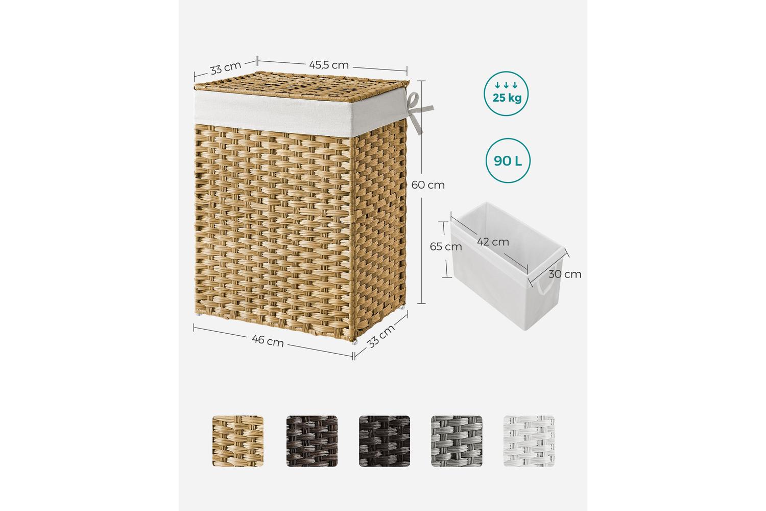 Laundry Hamper | Laundry Basket | Pp Plastic Rattan | 46 X 33 X 60 Cm-6