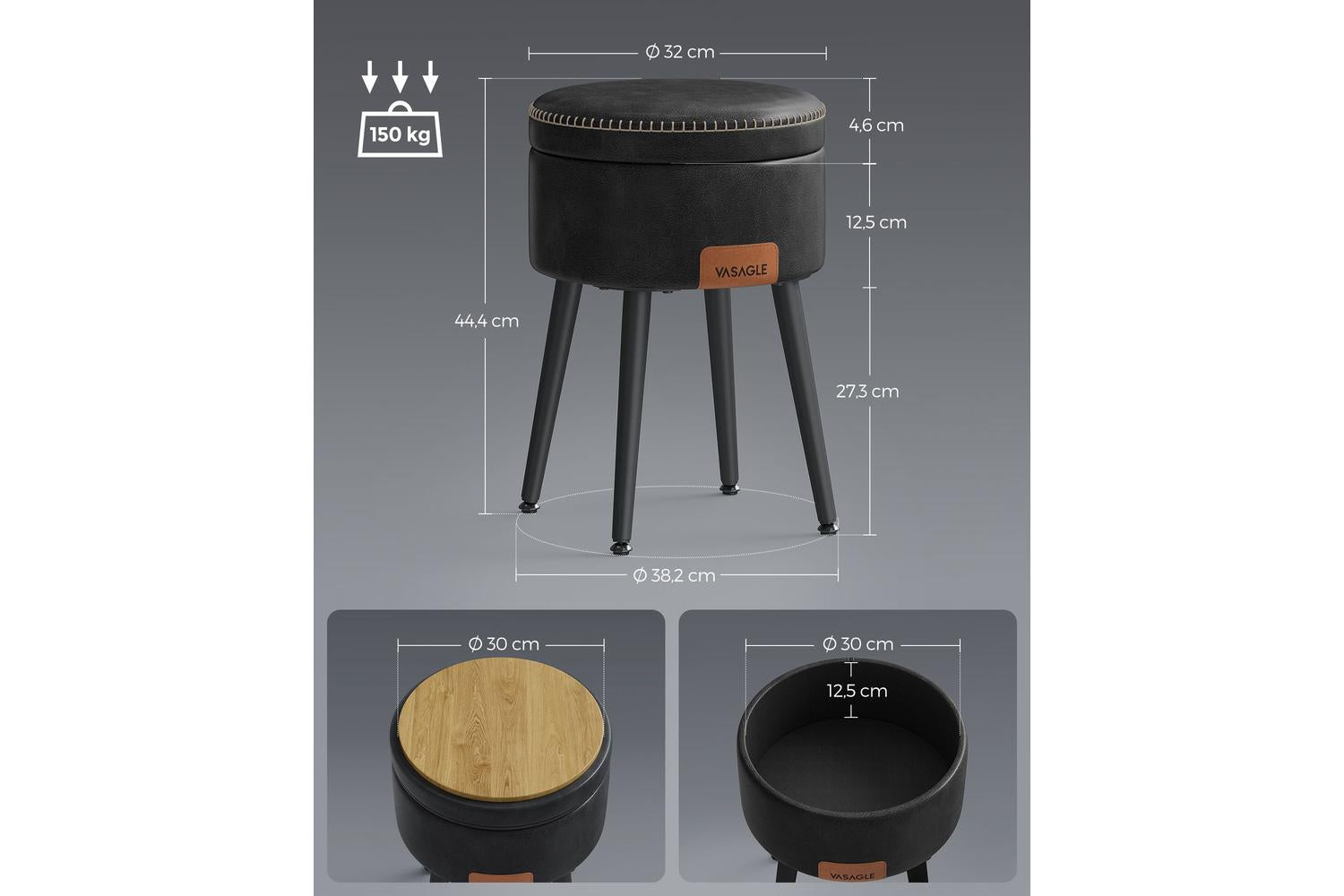 Storage Ottoman | Storage Ottoman | Pu Leather | 38.2 X 44.4 Cm-6