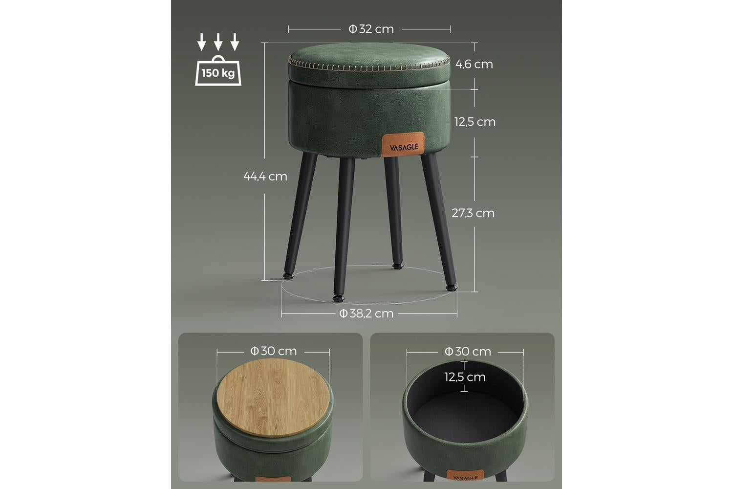 Storage Ottoman | Storage Ottoman | Steel Pu Foam | 38.2 X 44.4 Cm-6
