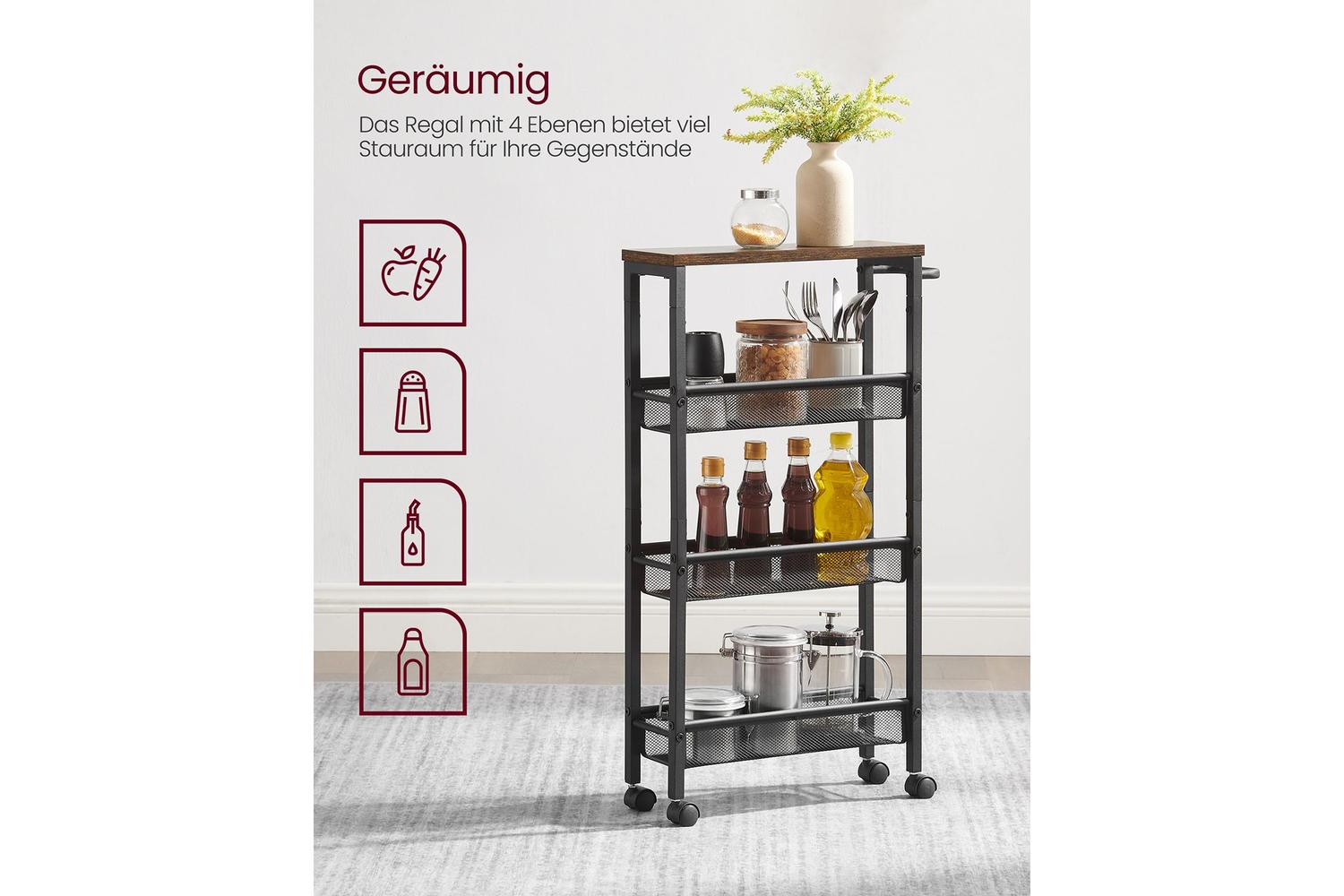 Vasagle Rolling Cart | Trolley | Chipboard And Steel | 13 X 45.4 X 77 Cm-4