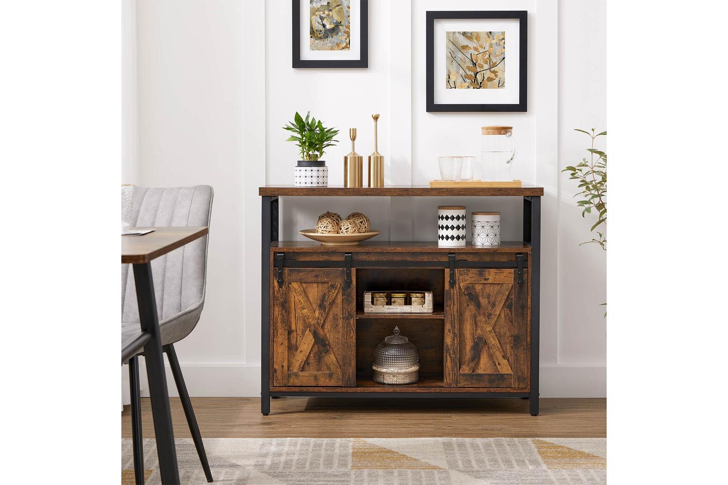 Vasagle Storage Cabinet | Particleboard And Steel | Rustic Brown And Black | 100x33x80 Cm-2