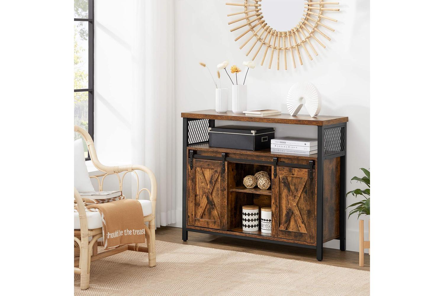 Vasagle Storage Cabinet | Particleboard And Steel | Rustic Brown And Black | 100x33x80 Cm-3