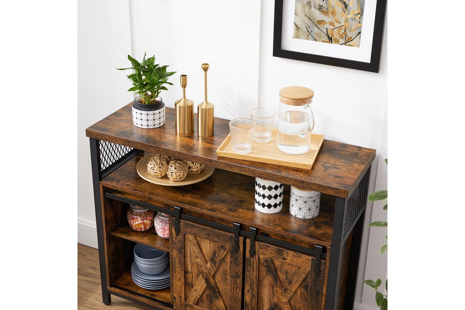 Vasagle Storage Cabinet | Particleboard And Steel | Rustic Brown And Black | 100x33x80 Cm-4