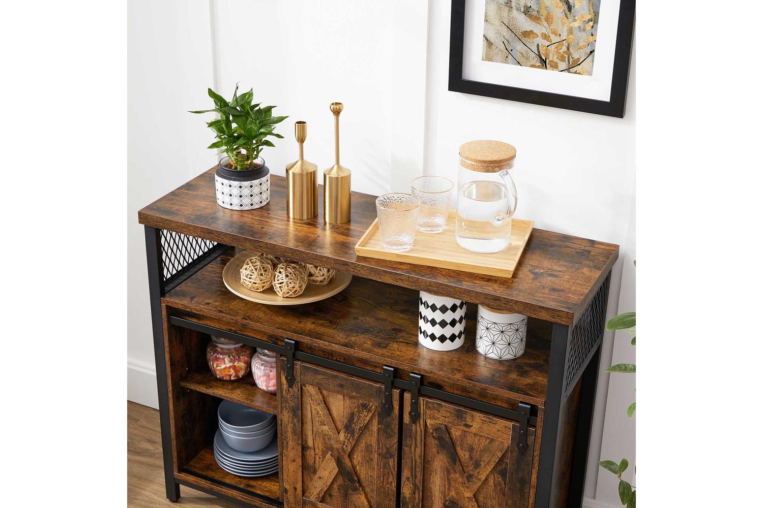 Vasagle Storage Cabinet | Particleboard And Steel | Rustic Brown And Black | 100x33x80 Cm-5