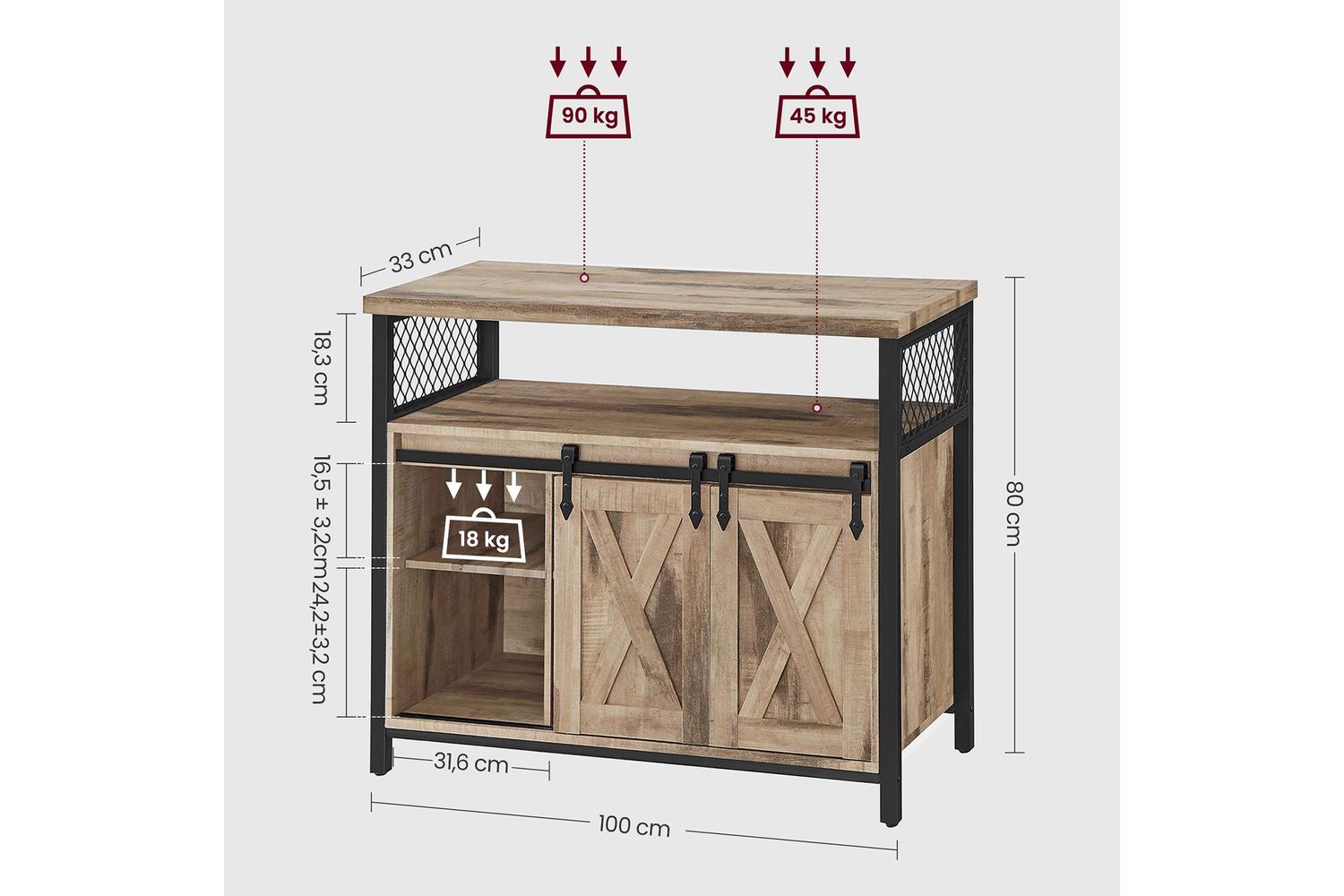 Vasagle Storage Cabinet | Chipboard And Steel | 33 X 100 X 80 Cm-5